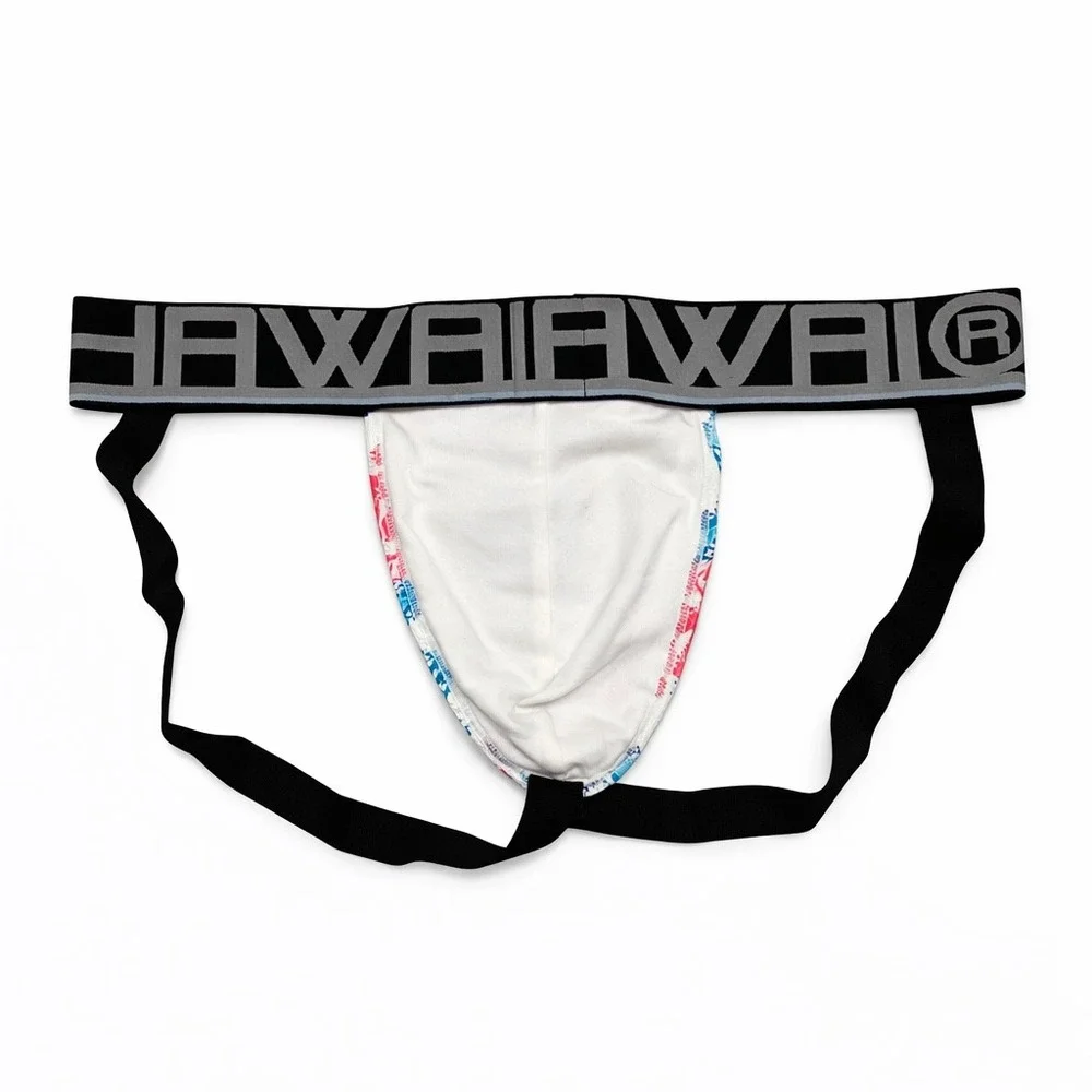Hawai Medium (30-32) Floral Lace Jockstrap White Blue Pink Logo Waistband New - Picture 4 of 10